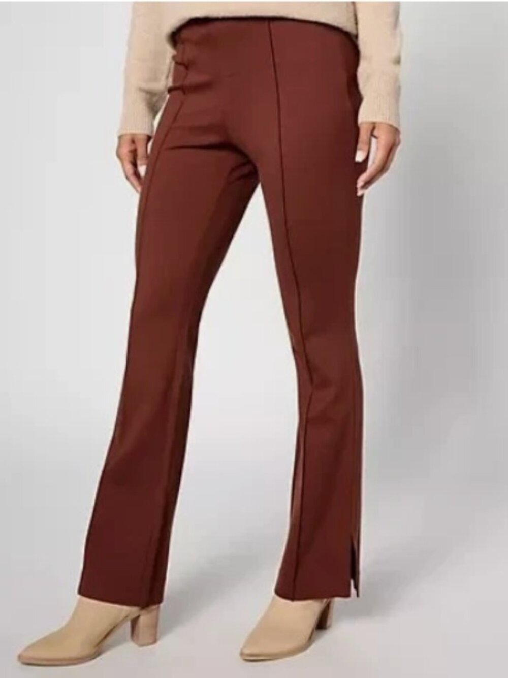 Peace Love World Regular Ponte Split Hem Pants-Chocolate Brown-Large-NEW-A628274